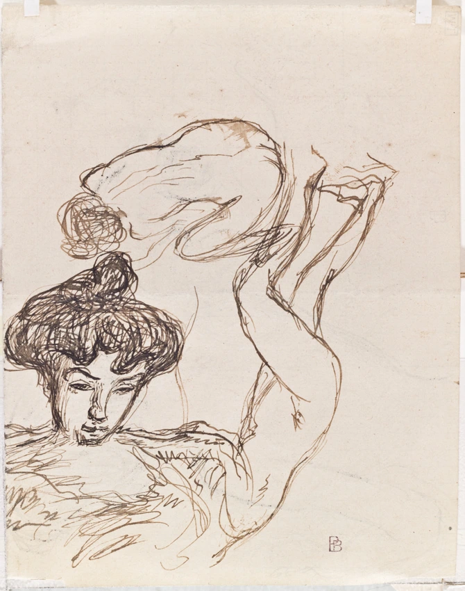 Buste de femme nue de dos, femme penchée en avant et accroupie - Pierre Bonnard