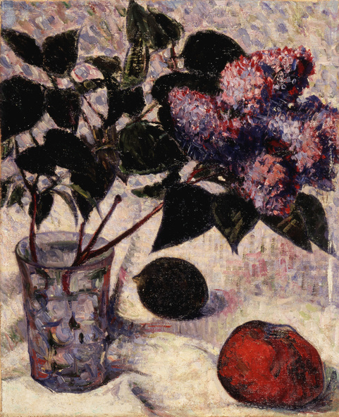 Meijer de Haan-Branche de lilas dans un verre, pomme et citron