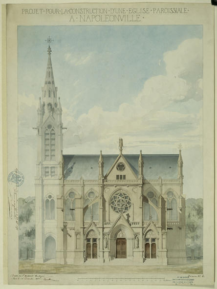Victor Ruprich-Robert-Cathédrale de Sée, façade principale, plan et élévation