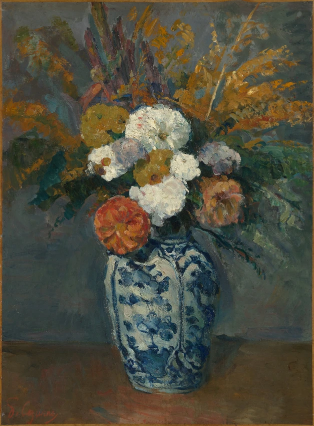 Dahlias dans un grand vase de Delft - Paul Cézanne