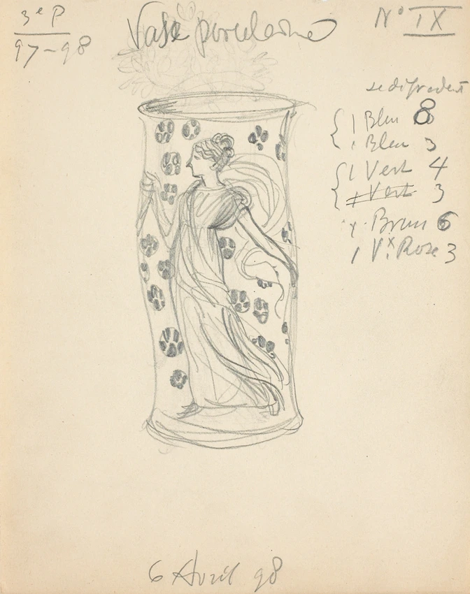 Vase en porcelaine orné d'une figure féminine - Eugène Grasset