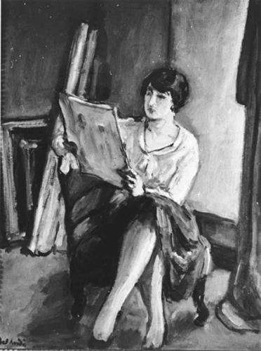 Jacqueline lisant à l'atelier - Albert André