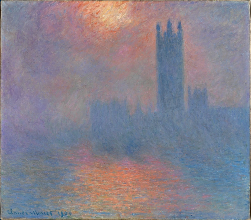 tableau, Claude Monet, Londres, le Parlement. Trouée de soleil dans le brouillard, en 1904