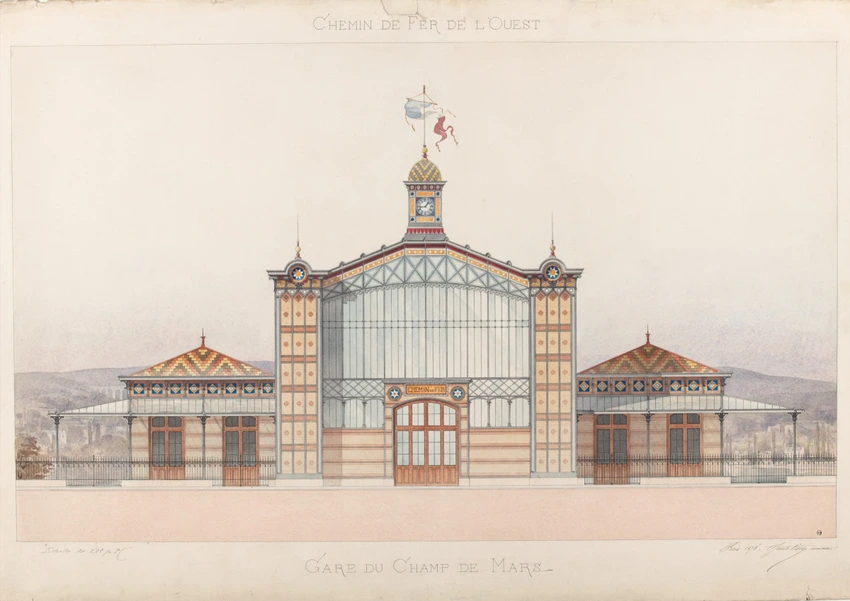 Gare du Champ-de-Mars de l'Exposition universelle de 1878, façade principale - Juste Lisch