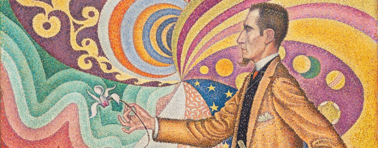 Paul Signac, Portrait de Fénéon. Opus 217. Sur l'émail d'un fond rythmique de mesures et d'angles, de tons et de teintes, portrait de M. Félix Fénéon en 1890, 1890-1891