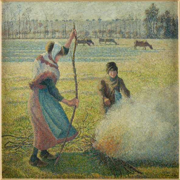 Camille Pissarro-Jeune paysanne faisant du feu. Gelée blanche.