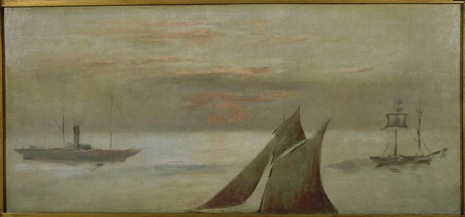 Bateaux en mer, soleil couchant - Edouard Manet