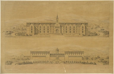dessin, Juste Lisch, Façades de l'hospice général et de l'asile d'Aurillac, entre 1828 et 1910