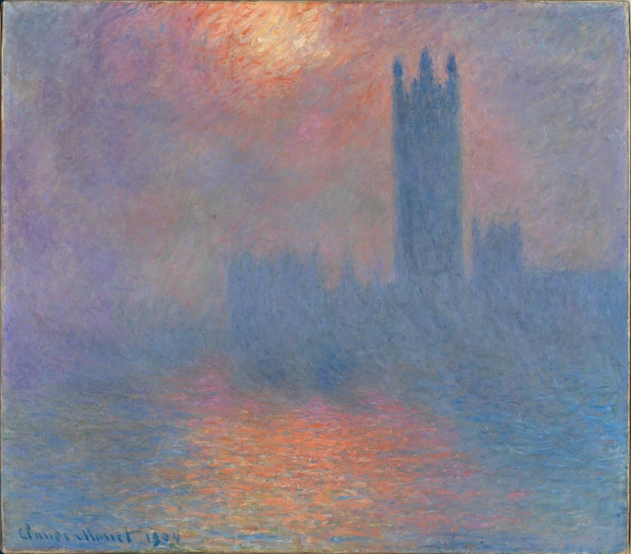 tableau, Claude Monet, Londres, le Parlement. Trouée de soleil dans le brouillard, en 1904
