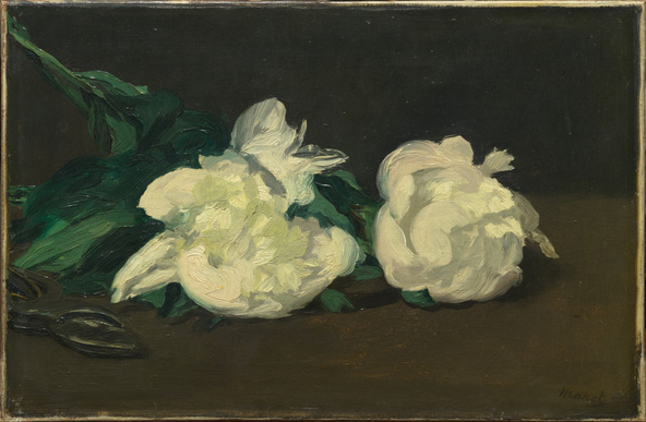 Edouard Manet-Branche de pivoines blanches et sécateur