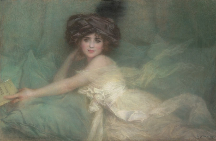 pastel, Lucien Lévy-Dhurmer, Portrait de Mademoiselle Carlier, vers 1910