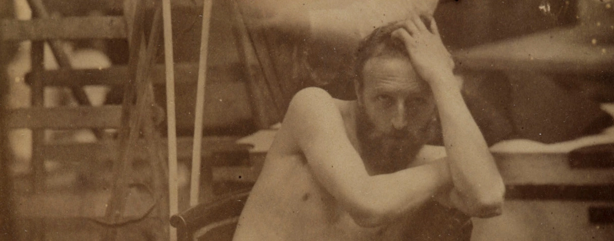 positif, Jacques (comte) De Lalaing, Modèle masculin torse nu assis, main gauche sur le front [Autoportrait ?], vers 1890