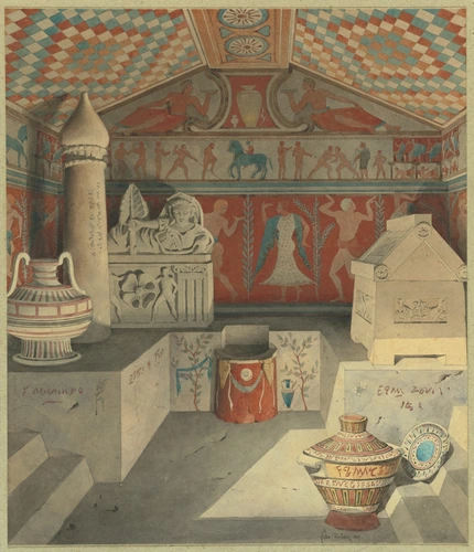 Composition d'antiques : intérieur d'un tombeau étrusque - Félix Duban