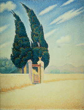 Paul Signac-Les deux cyprès. Opus 241 (Mistral)