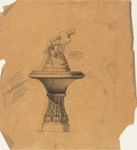 Projet de fontaine pour le Palais Nathaniel de Rothschild avec faune versant de l'eau dans une vasque - Antoine Zoegger