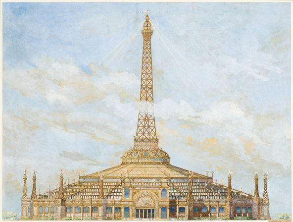Henri Toussaint-Projet d'habillage de la Tour Eiffel en palais de l'Electricité pour l'Exposition universelle de 1900, élévation