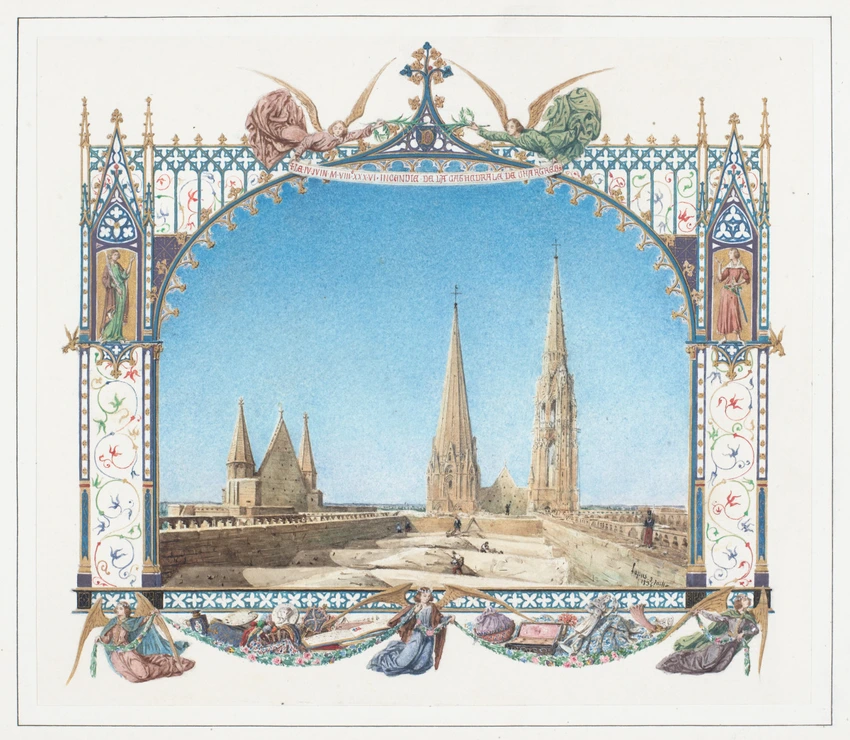 Vue des combles de la cathédrale de Chartres après l'incendie du 4 juin 1836 - Jean-Baptiste Lassus