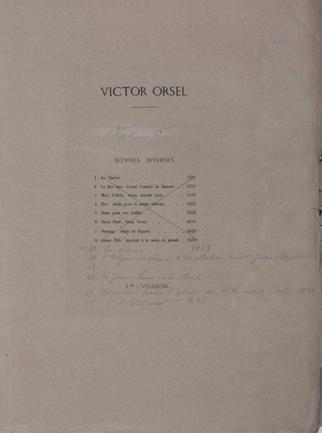 Texte dactylographié : "VICTOR ORSEL. OEUVRES DIVERSES" - Victor