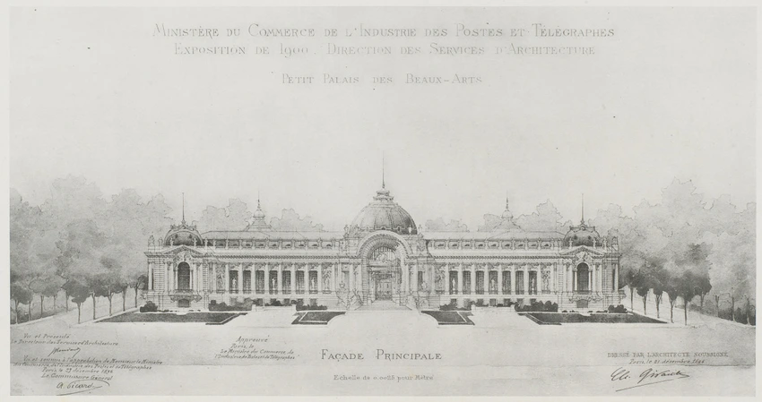 Projet de 1896 pour le Petit Palais à l'Exposition universelle de 1900, élévation de la façade postérieure - Charles Girault