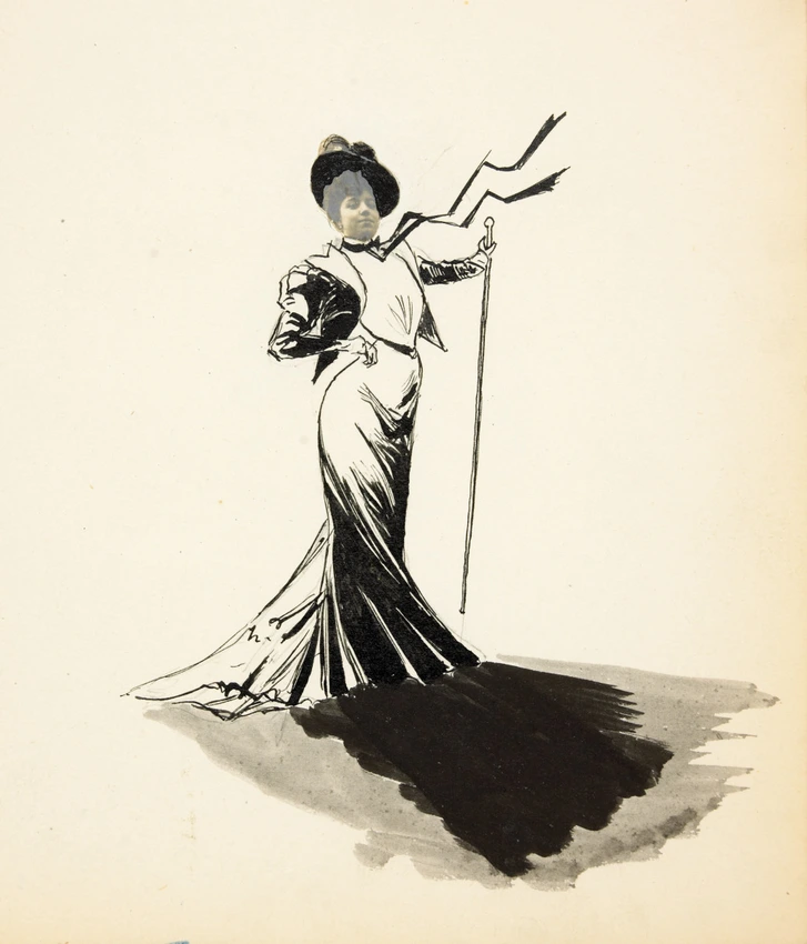 Madeleine Aubry en robe noire, de trois-quarts - Armand Pincourt