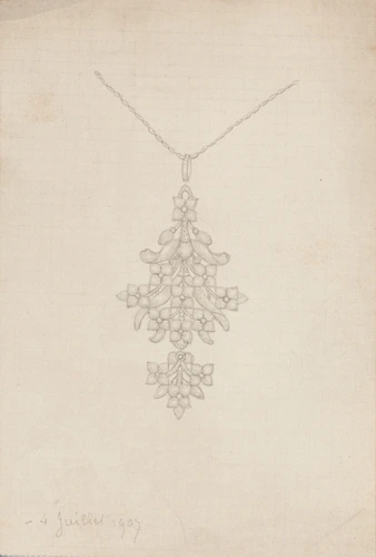 Pendentif à motif floral et fleurettes, pendeloque, maillon, chaîne - Enguerrand du Suau de la Croix