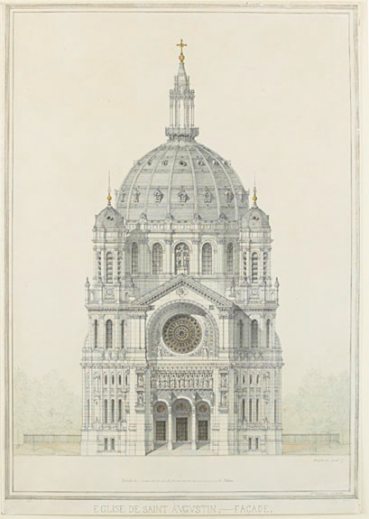 Victor Baltard-Eglise Saint-Augustin à Paris, élévation de la façade principale