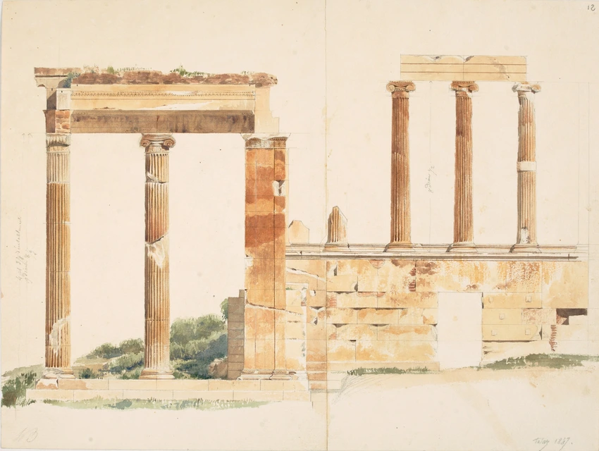 Athènes, Erechtéion, élévation de la façade occidentale, moins la tribune des Cariatides - Louis Boitte