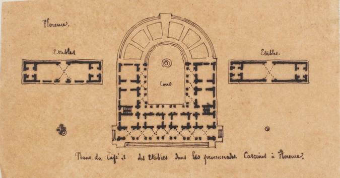 Plans du café et des étables dans les promenades des Cascines, Florence - Edouard Villain