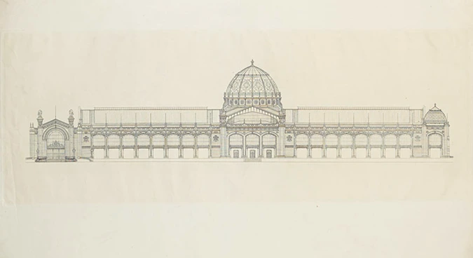 Projet pour l'Exposition universelle de 1889, état définitif de la façade sur l'Avenue de la Bourdonnais du palais des Beaux-Arts - Jean-Camille Formigé