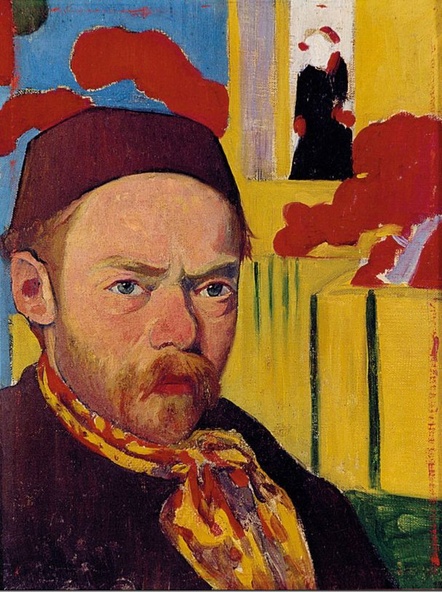 Meijer de Haan-Autoportrait sur fond japonisant