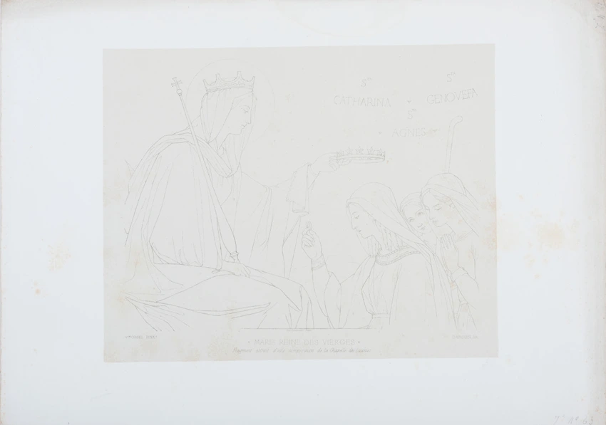 Marie, reine des Vierges, posant la couronne sur la tête de sainte Catherine, en présence de Sainte Agnès et de Sainte Genovefa - Jean-Baptiste Danguin