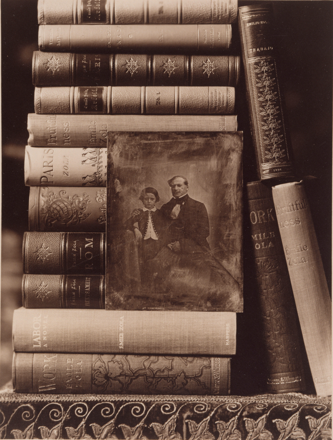 positif, Emile Zola, La bibliothèque avec un portrait d'Emile Zola enfant avec son père, en 1900