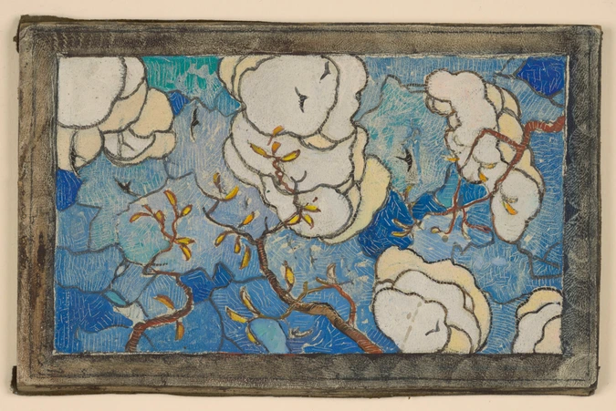 Ciel stylisé, branche, nuages, hirondelles - Eugène Grasset