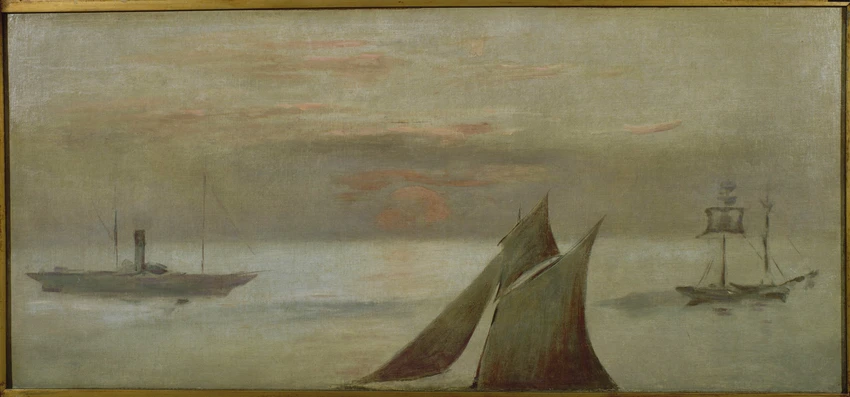 Bateaux en mer, soleil couchant - Edouard Manet