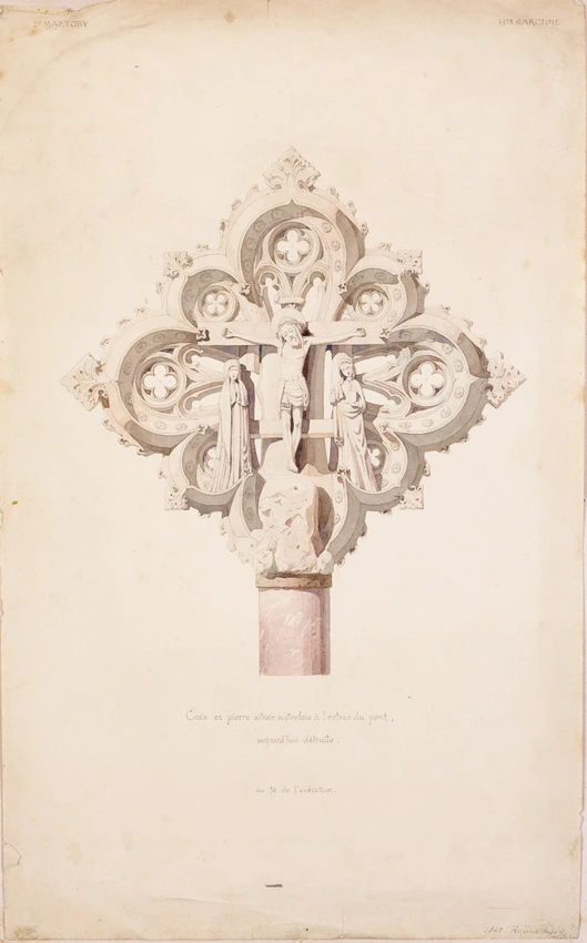 Croix en pierre située autrefois à l'entrée du pont, aujourd'hui détruite, à Saint-Martory - Victor Ruprich-Robert