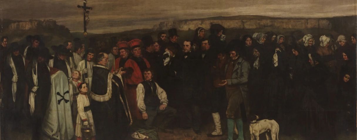 tableau, Gustave Courbet, Un enterrement à Ornans, dit aussi Tableau de figures humaines, historique d'un enterrement à Ornans, entre 1849 et 1850