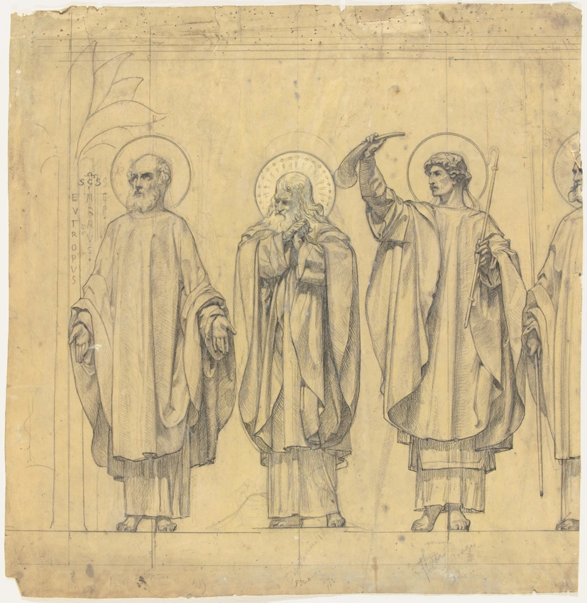 Paris, église Sainte-Marie-Madeleine, frise en mosaïque du choeur, étude pour trois saints - Charles Lameire