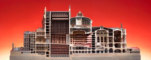 objet et maquette, Charles Garnier, Gianni Gianese, Richard Peduzzi, Opéra de Paris, maquette de la coupe longitudinale, entre 1984 et 1986
