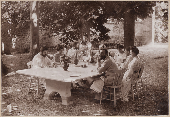 Alfred Natanson-Déjeuner au Relais à Villeneuve-sur-Yonne : Cipa Godebski, Marthe Mellot, Thadée Natanson, une domestique, Edouard Vuillard, Misia Natanson, Romain Coolus, Ida Godebska, Alfred Athis Natanson