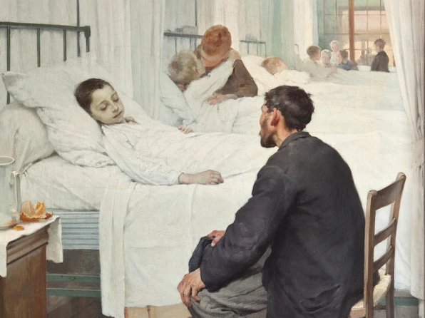 tableau, Henri Geoffroy, Le jour de la visite à l'hôpital, en 1889