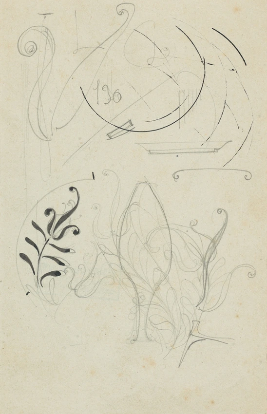 Croquis de feuilles, d'un vase et d'un plat - Auguste Delaherche