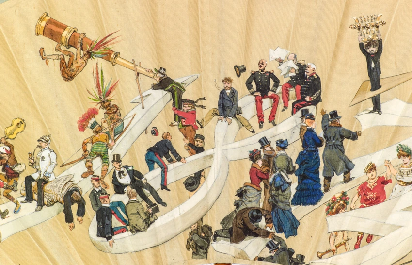 Eventail à décor humoristique sur les arts et l'histoire de France en 1874 - Edouard Detaille
