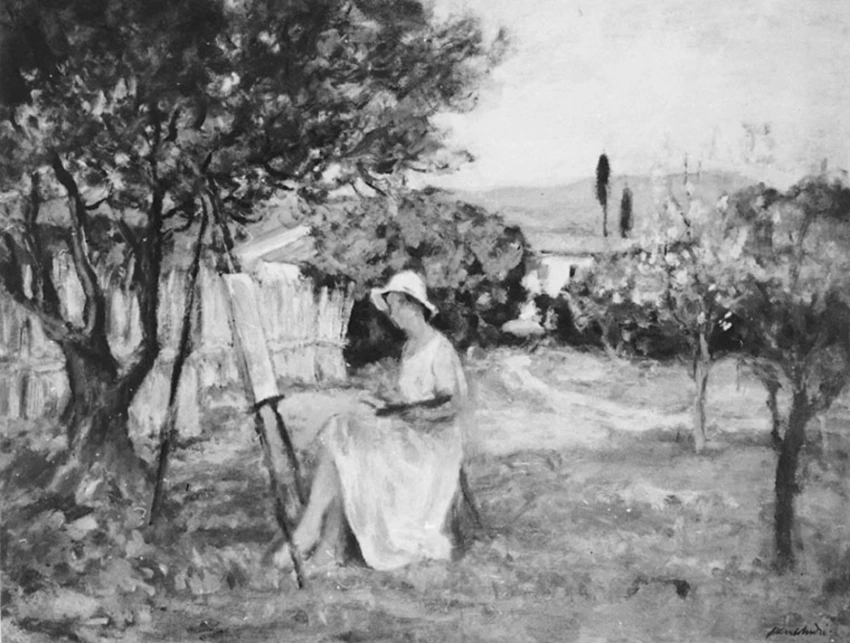 Jacqueline peignant dans la campagne - Albert André