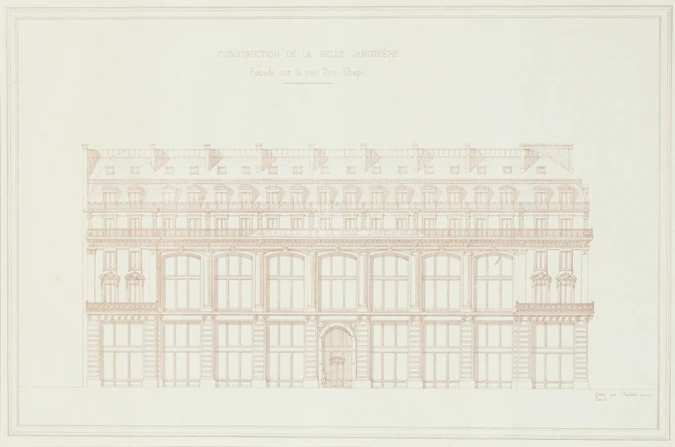 Maison de la Belle Jardinière, nouveau magasin, élévation de la façade sur la rue Tire-Chape - Henri Blondel