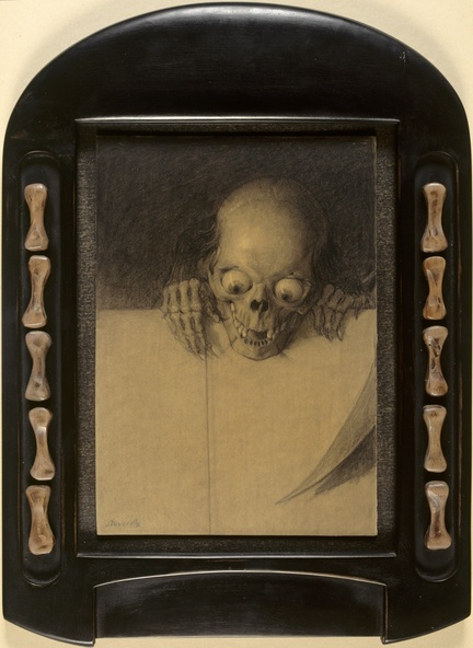 Julien-Adolphe Duvocelle-Crâne aux yeux exorbités et mains agrippées à un mur