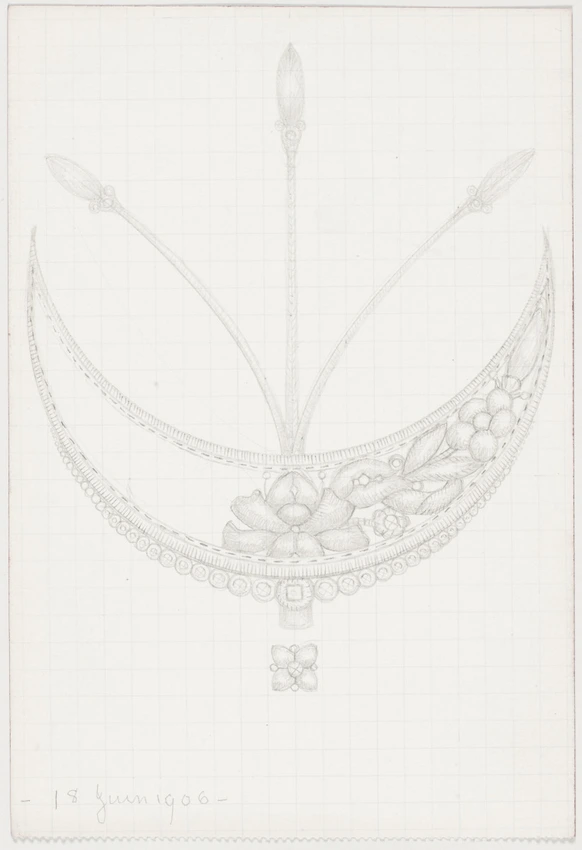 Parure en forme de croissant à trois aigrettes, motif végétal et floral stylisé - Enguerrand du Suau de la Croix