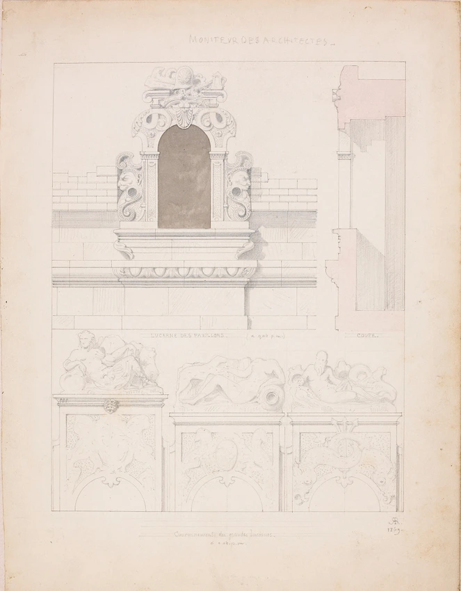 Elévation d'une lucarne de pavillon et trois couronnements de grandes lucarnes - Victor Ruprich-Robert