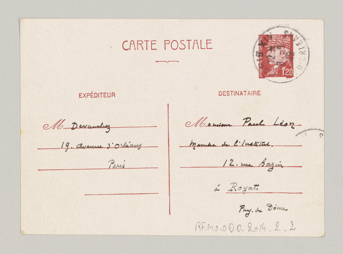 Carte postale d'André Devambez à Paul Léon du 7 juin 1942 - André Devambez