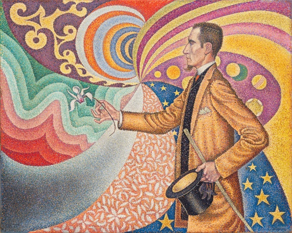 Paul Signac-Portrait de Fénéon. Opus 217. Sur l'émail d'un fond rythmique de mesures et d'angles, de tons et de teintes, portrait de M. Félix Fénéon en 1890