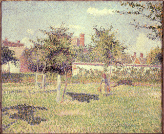 Camille Pissarro-Femme dans un clos, soleil de printemps dans le pré à Eragny
